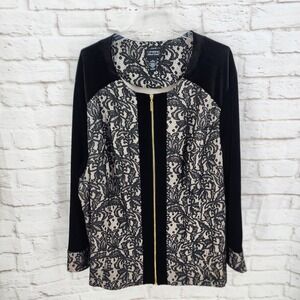 Catherines Gothic Lace Velvet Jacket Zip Up Black Whimsigoth Dark Glam Size 4X